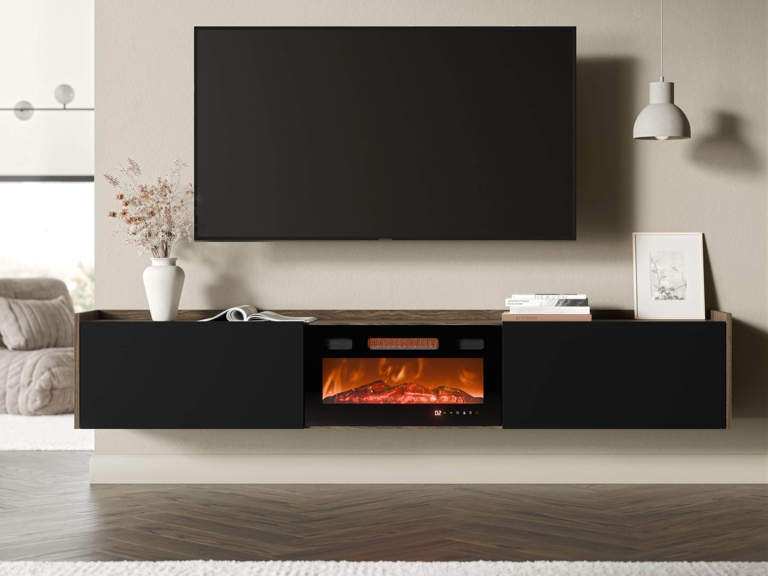 Meuble TV Charlotte 215 (Noir + Noyer)