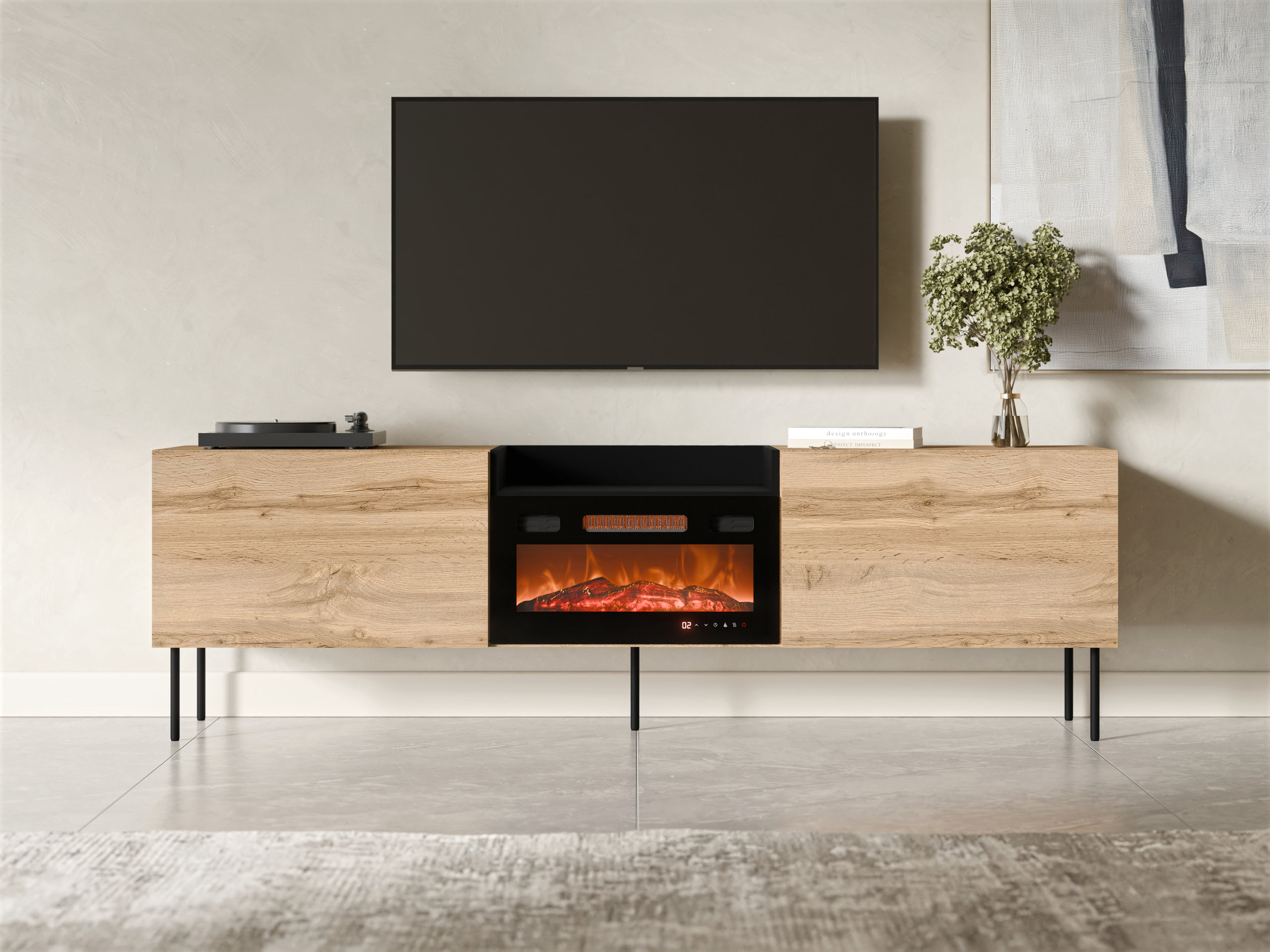 Meuble TV Charlotte 216 (Chêne wotan + Noir)
