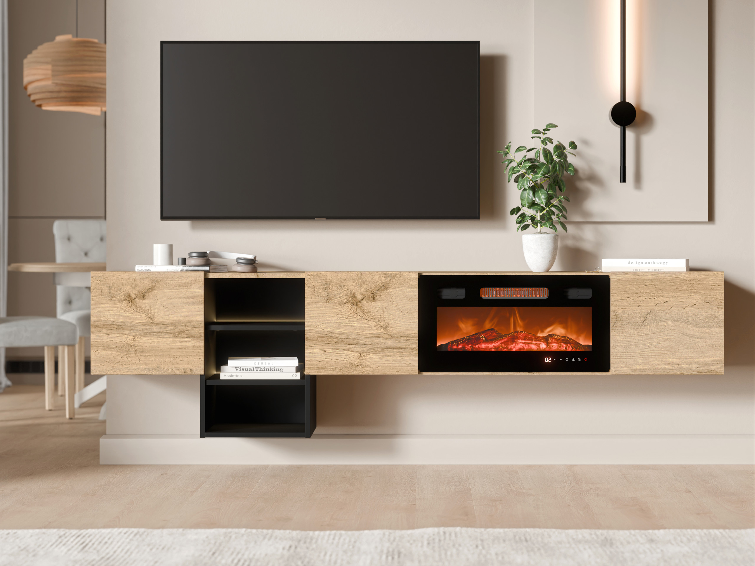 Meuble TV Charlotte 218 (Chêne wotan + Noir)