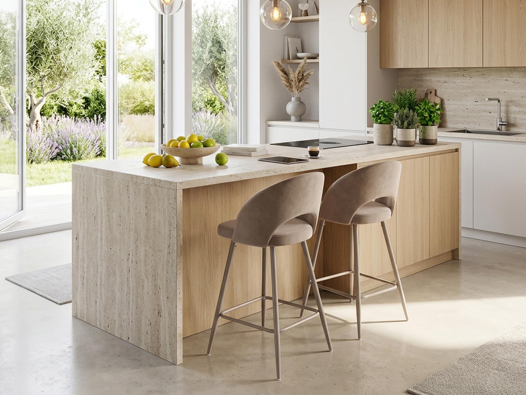 Chaise de bar mi-hauteur Houston 881 (Beige clair + Cachemire)
