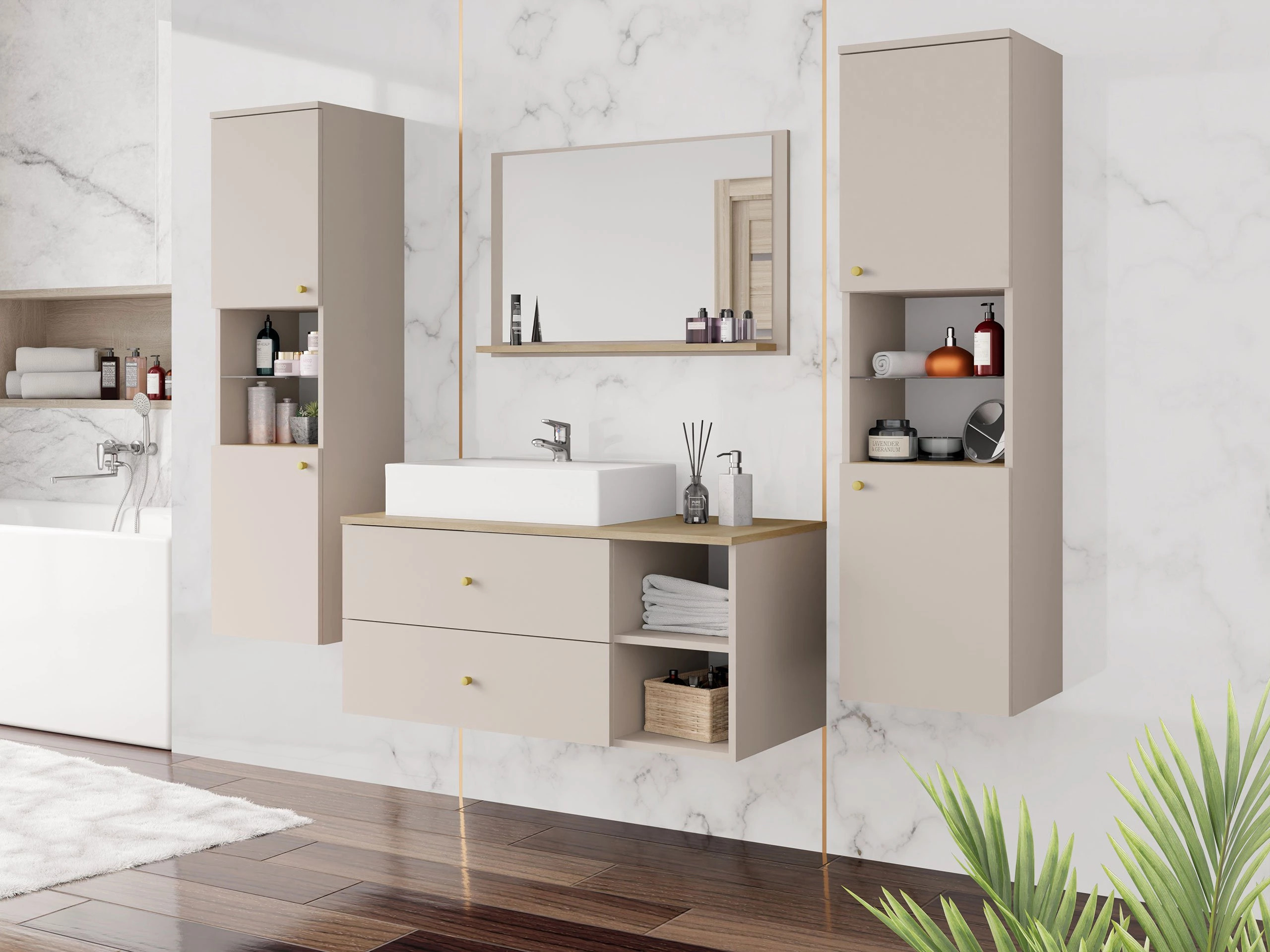 Armoire de salle de bain murale Salus (Cachemire + Chêne Cremona)