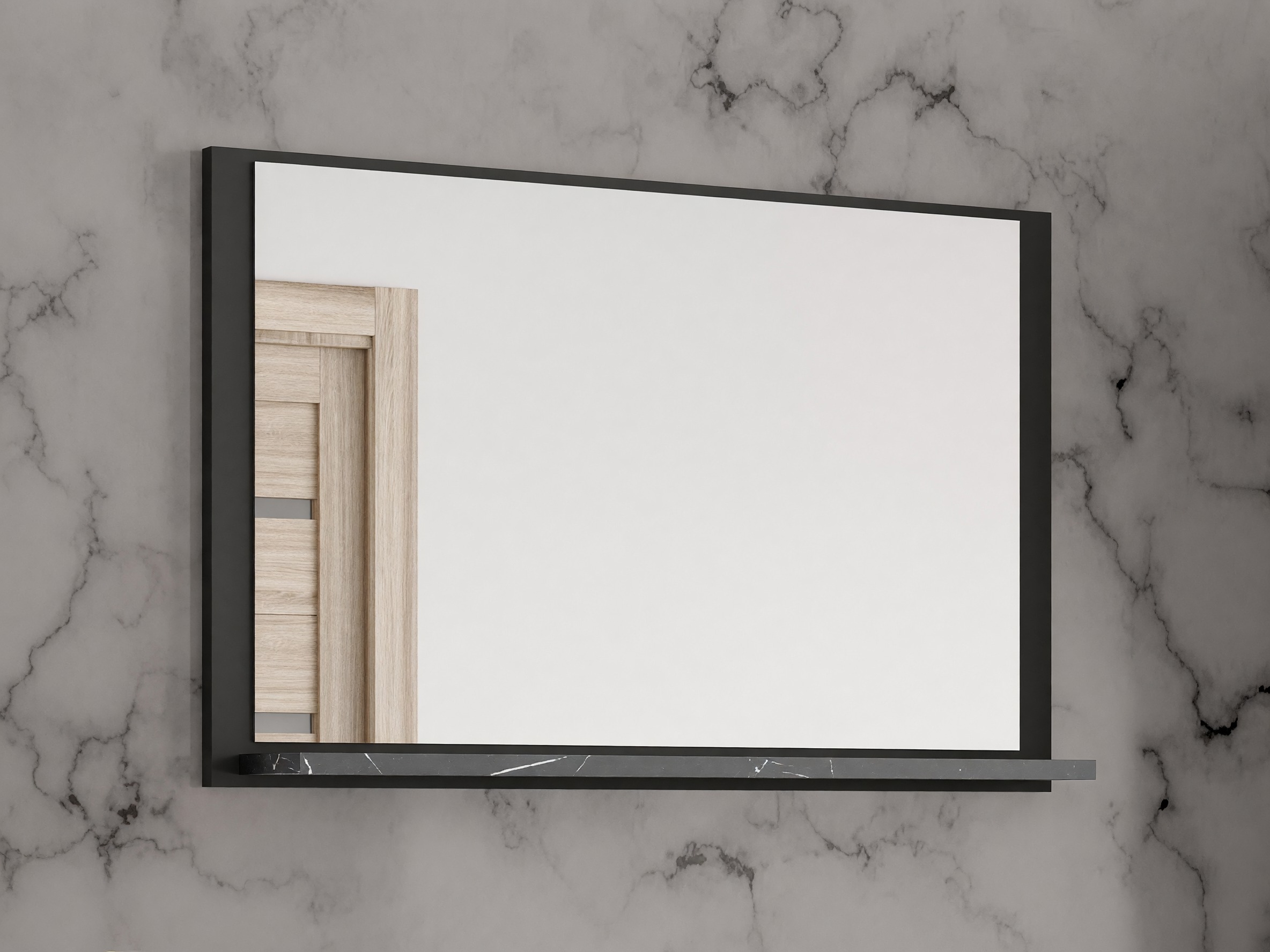 Miroir de salle de bain Salus (Noir + Marbre noir)