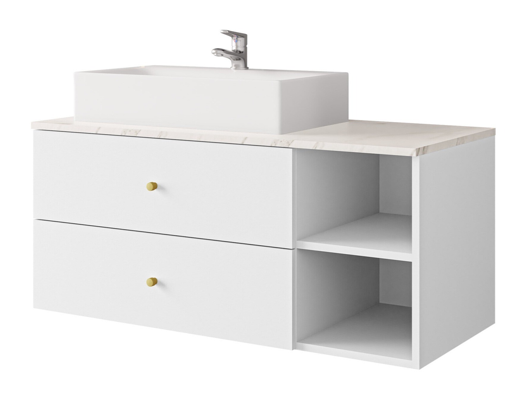 Armoire de salle de bains murale pour lavabo Salus (Blanc + Marbre blanc)