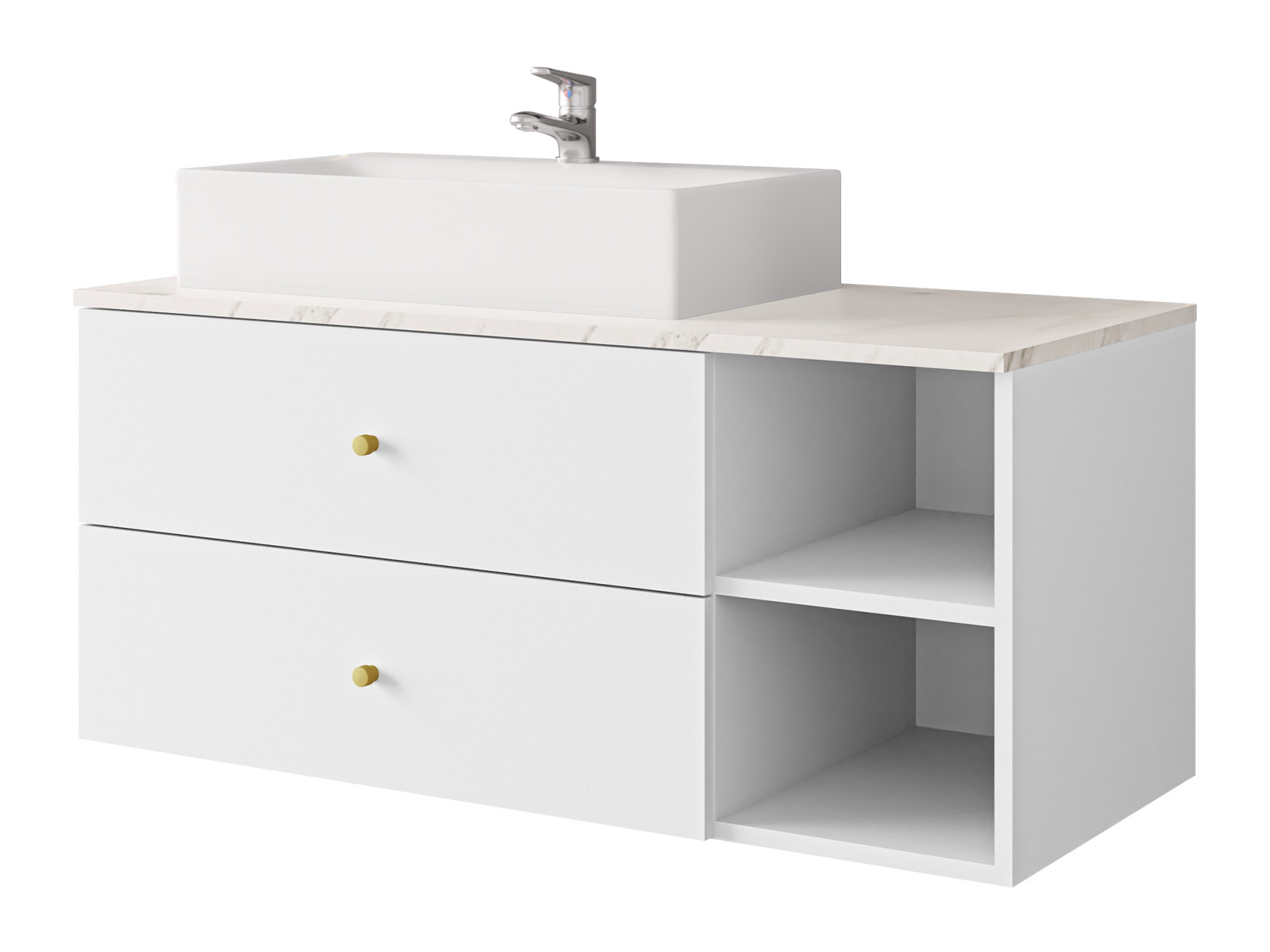 Armoire de salle de bains murale pour lavabo Salus (Blanc + Marbre blanc)