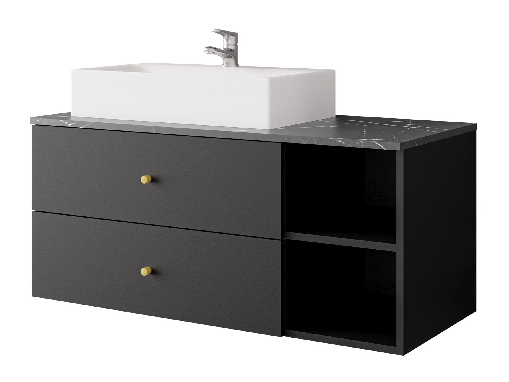 Armoire de salle de bains murale pour lavabo Salus (Noir + Marbre noir)