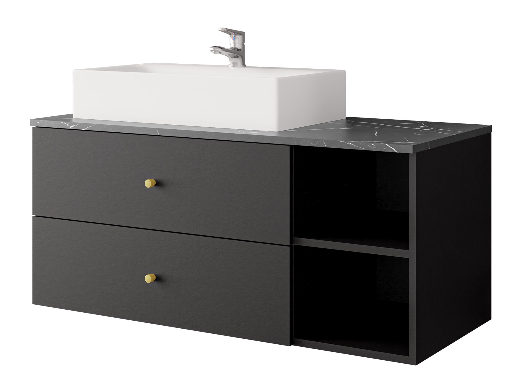 Armoire de salle de bains murale pour lavabo Salus (Noir + Marbre noir)