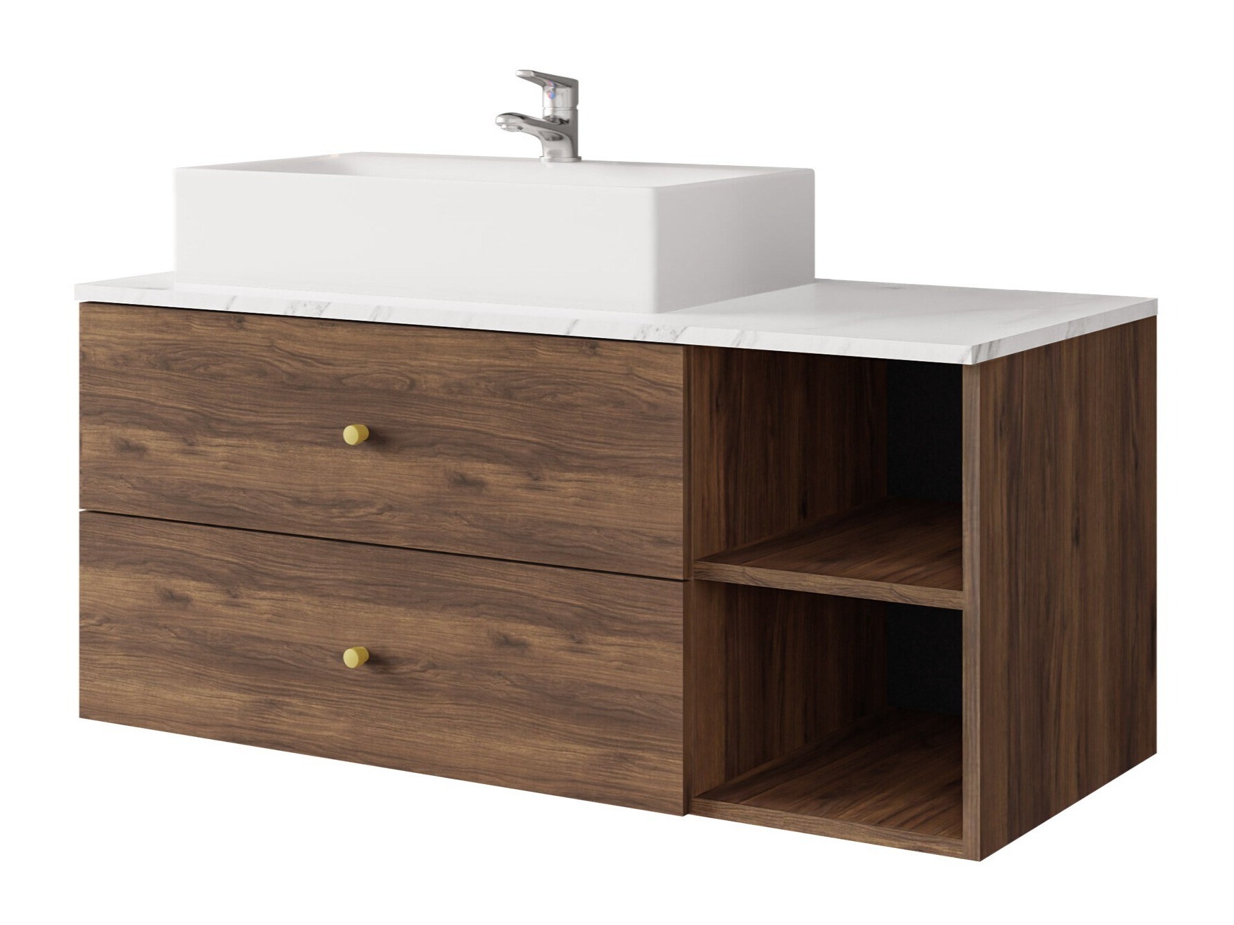 Armoire de salle de bains murale pour lavabo Salus (Noyer + Marbre blanc)