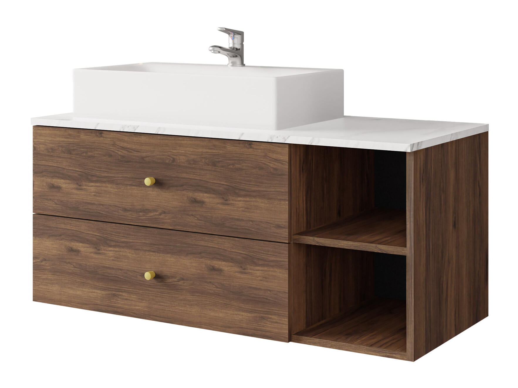 Armoire de salle de bains murale pour lavabo Salus (Noyer + Marbre blanc)