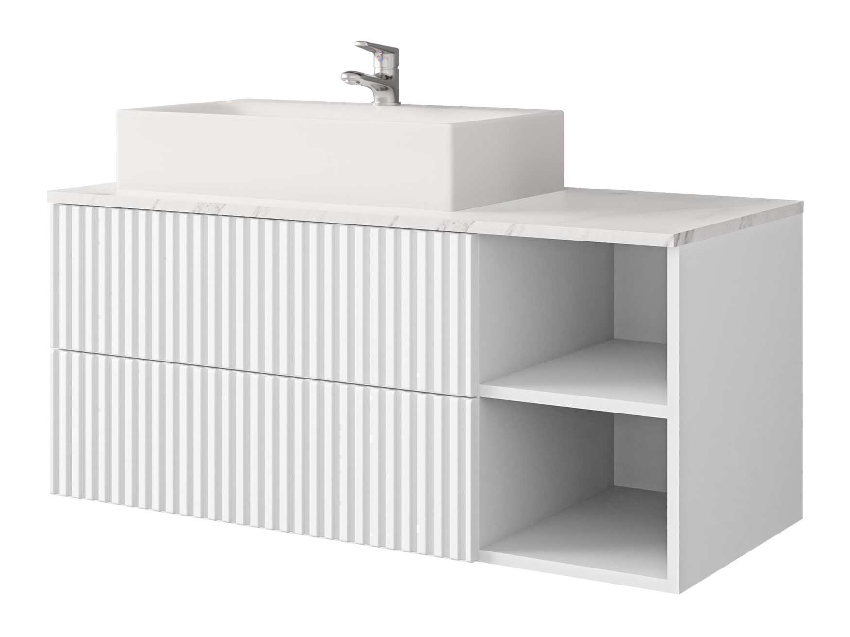 Armoire de salle de bains murale pour lavabo Nauta (Blanc + Marbre blanc)