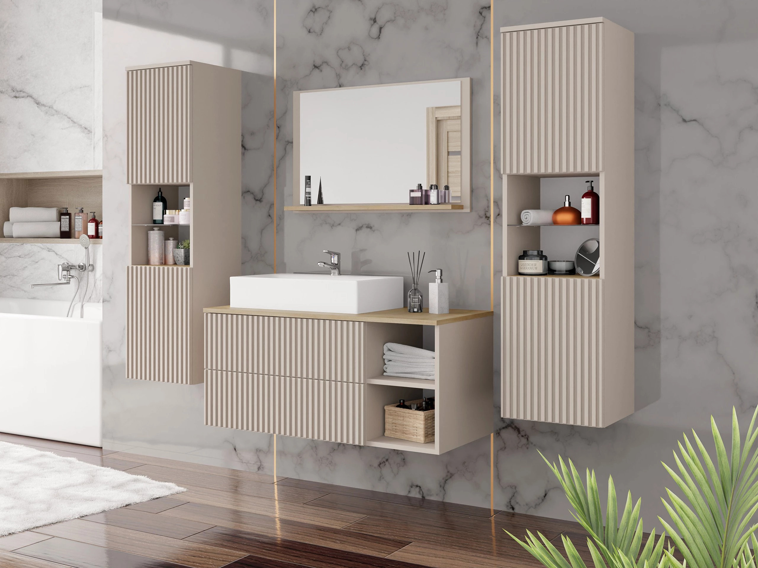 Armoire de salle de bains murale pour lavabo Nauta (Cachemire + Chêne Cremona)
