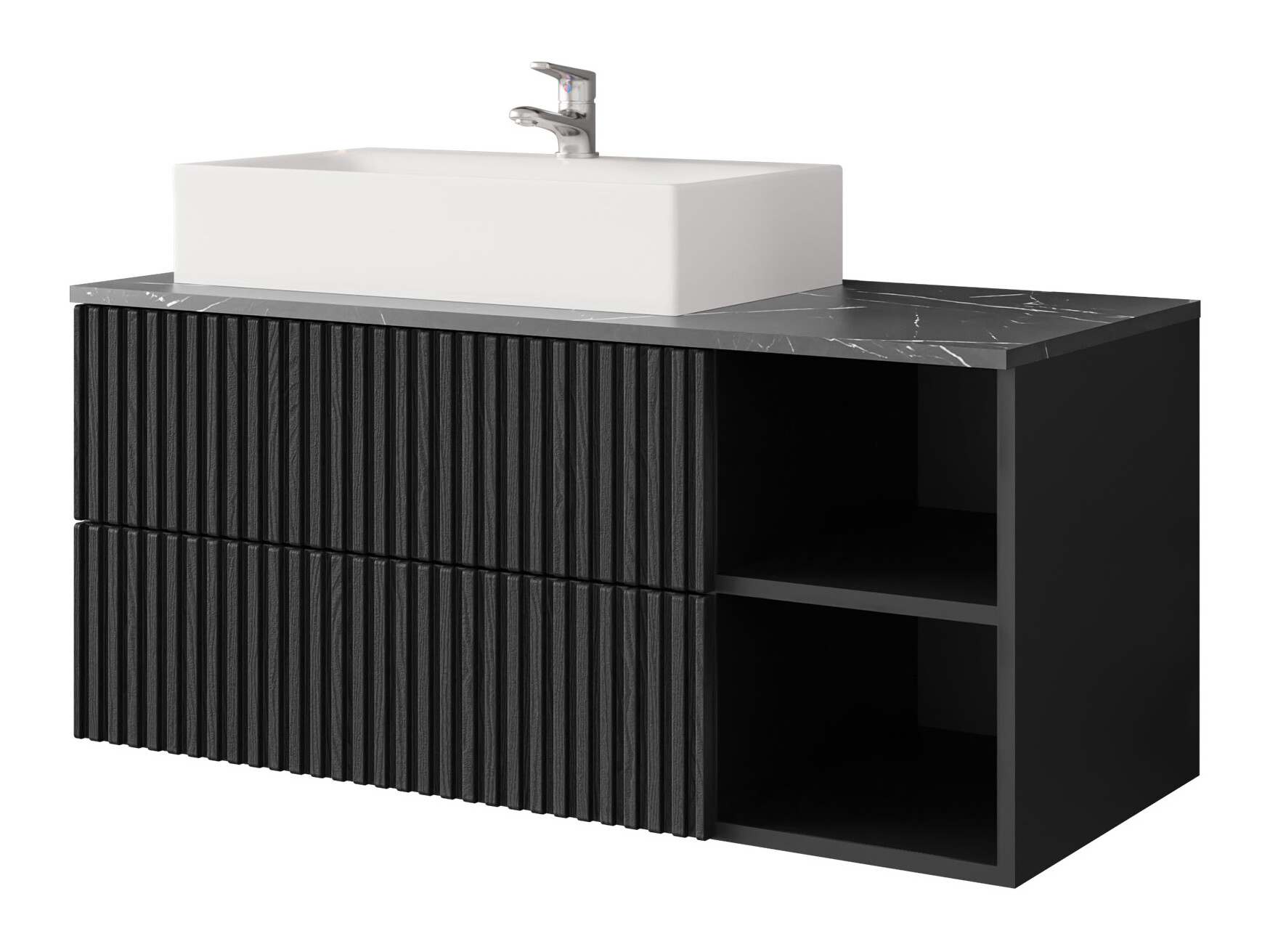 Armoire de salle de bains murale pour lavabo Nauta (Noir + Marbre noir)