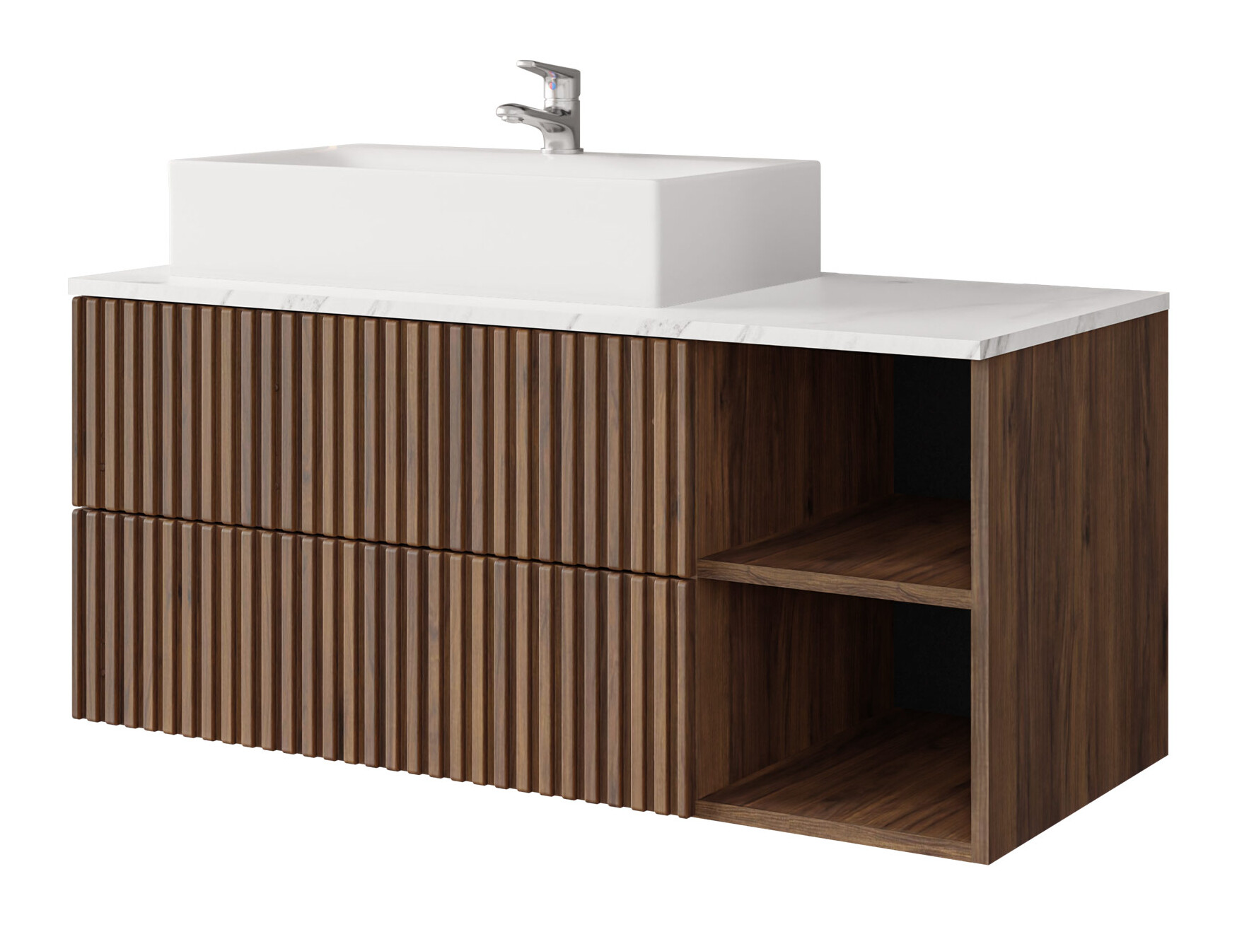 Armoire de salle de bains murale pour lavabo Nauta (Noyer + Marbre blanc)