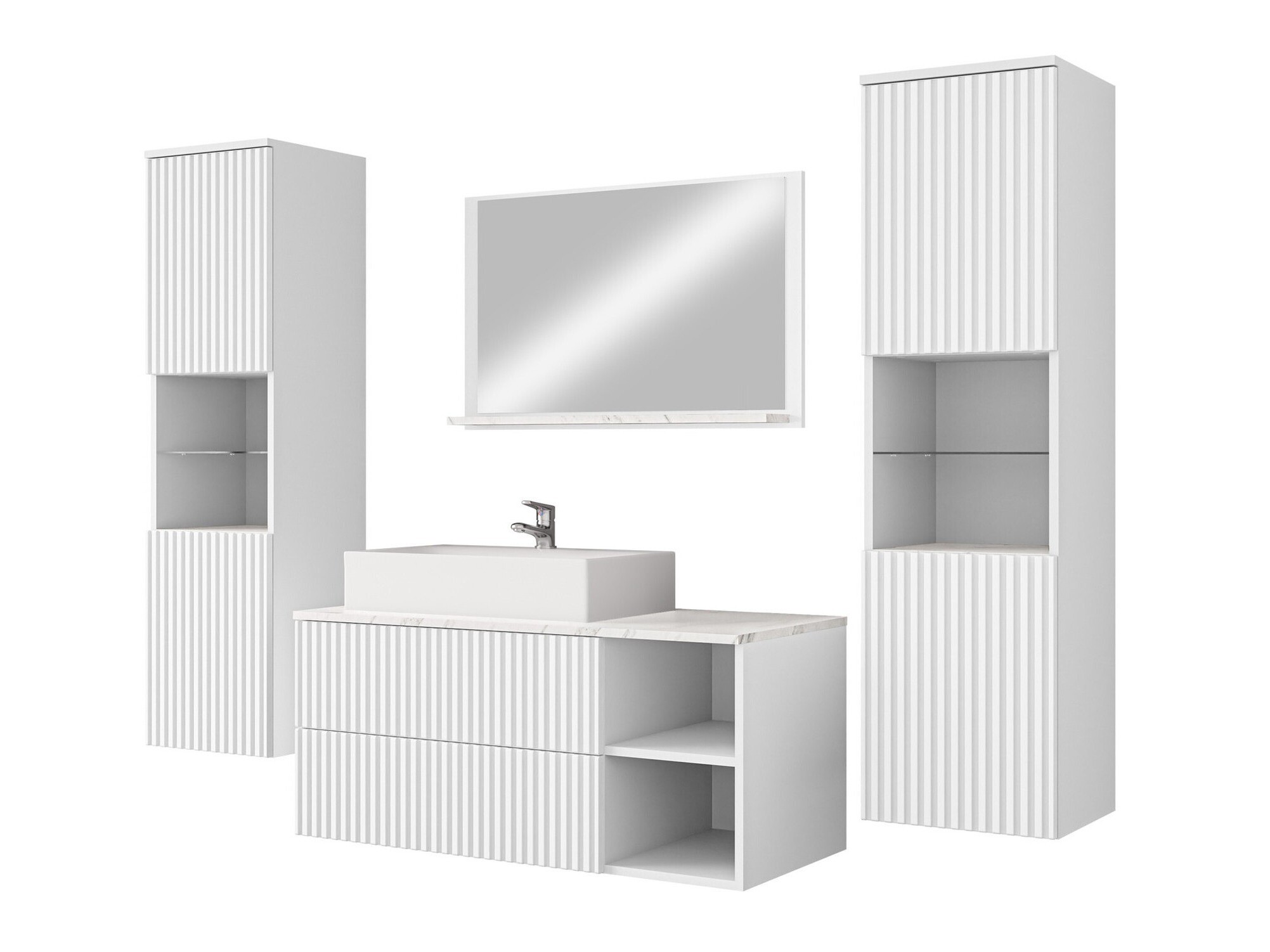 Ensemble de salle de bain Nauta II (Blanc + Marbre blanc)