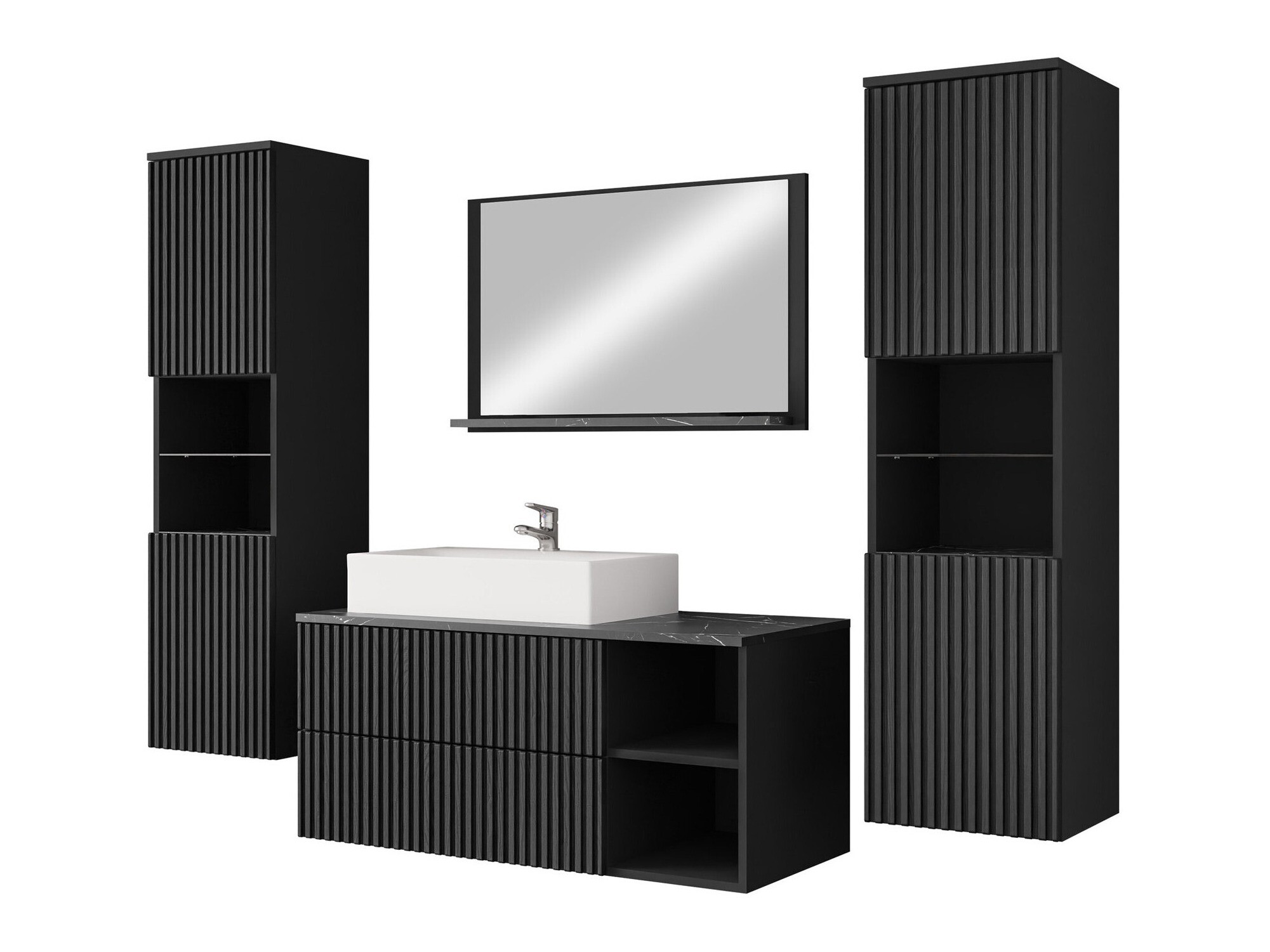 Ensemble de salle de bain Nauta II (Noir + Marbre noir)