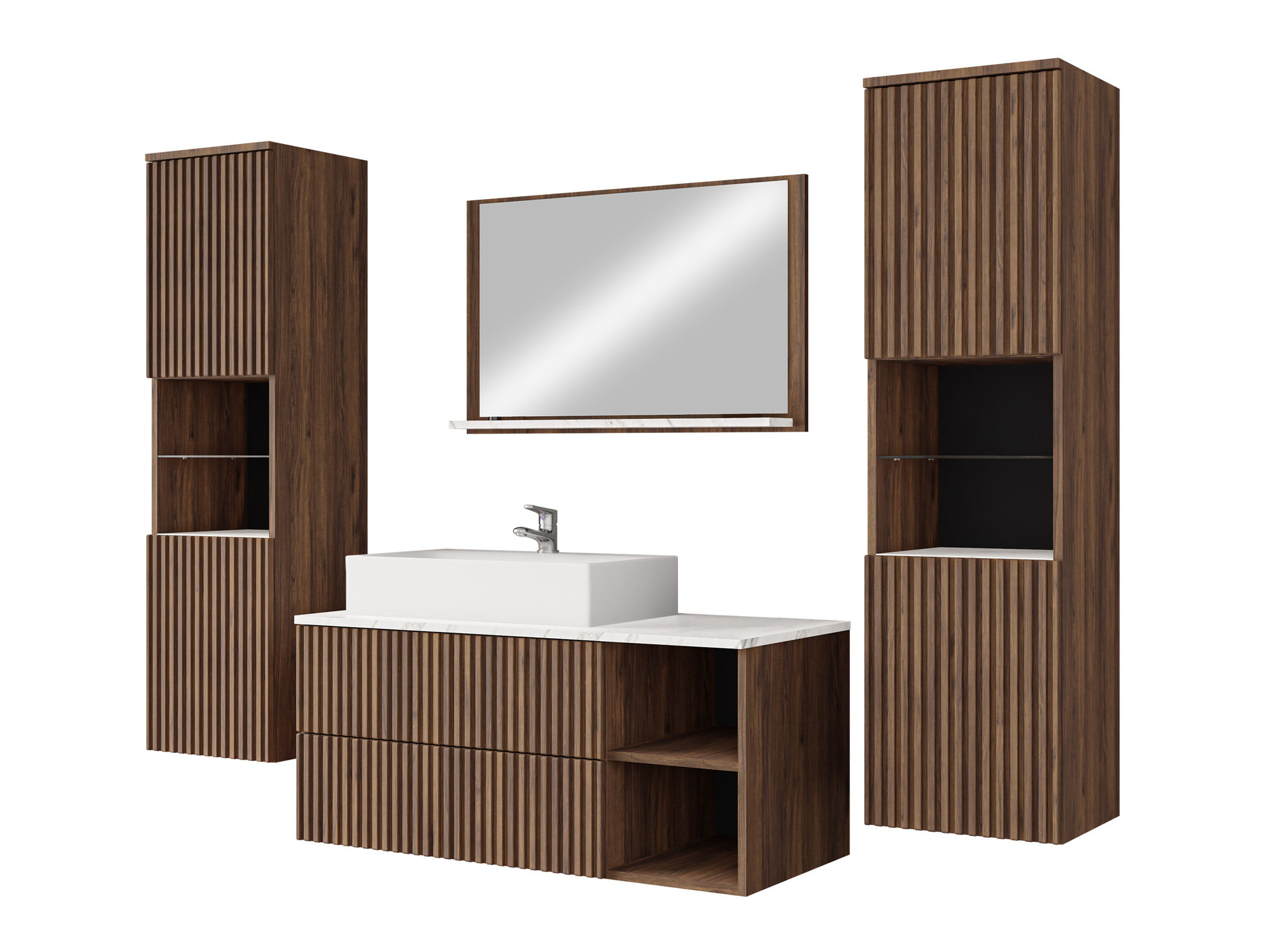 Ensemble de salle de bain Nauta II (Noyer + Marbre blanc)