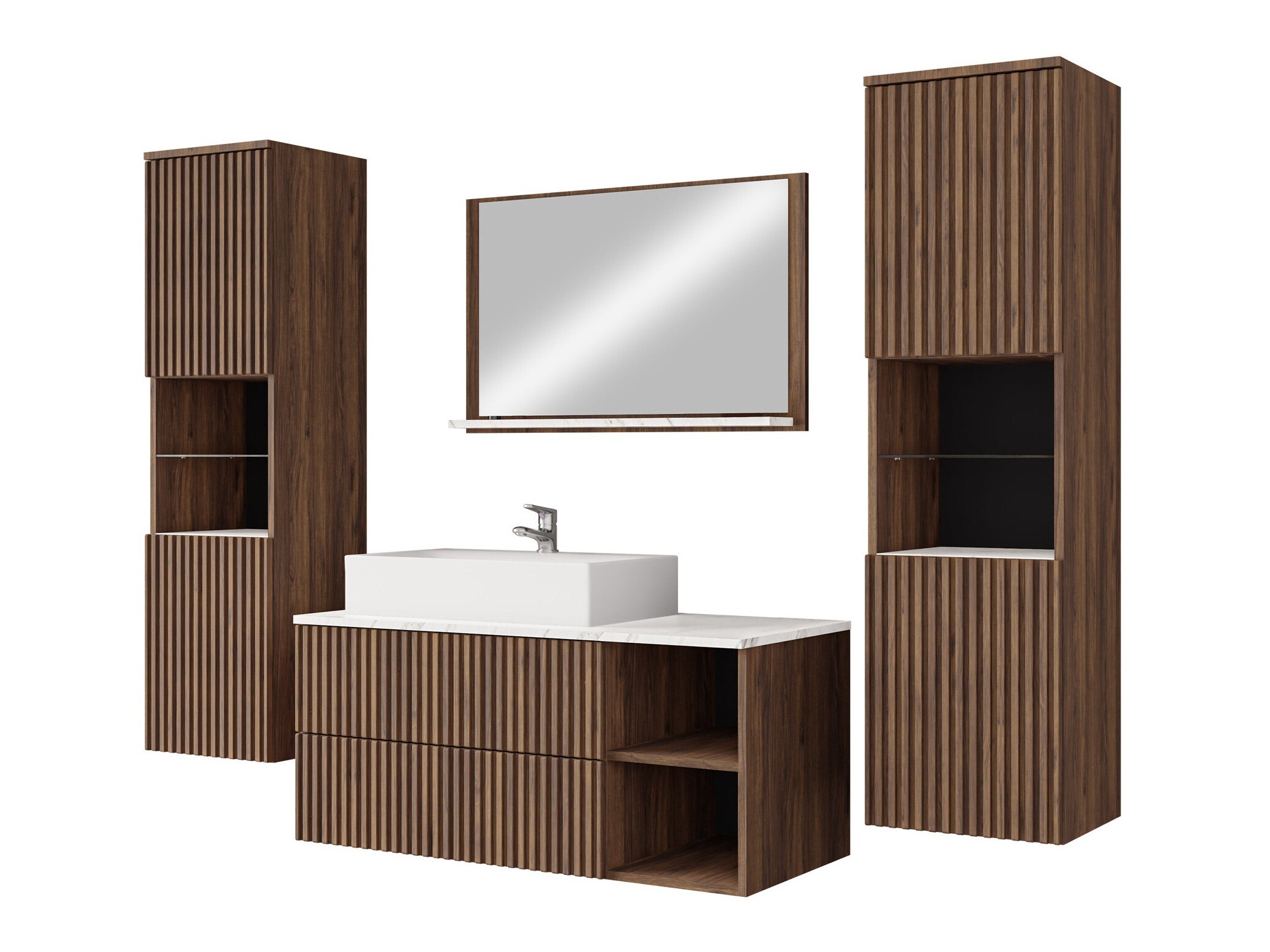 Ensemble de salle de bain Nauta II (Noyer + Marbre blanc)