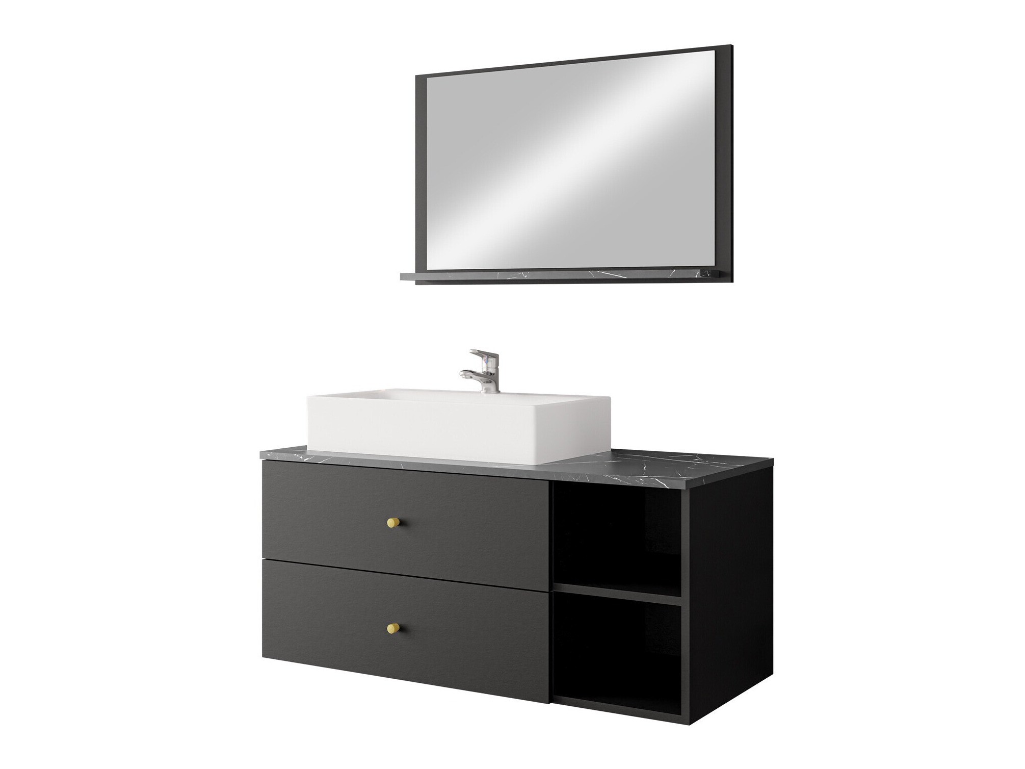 Ensemble de salle de bain Salus I (Noir + Marbre noir)