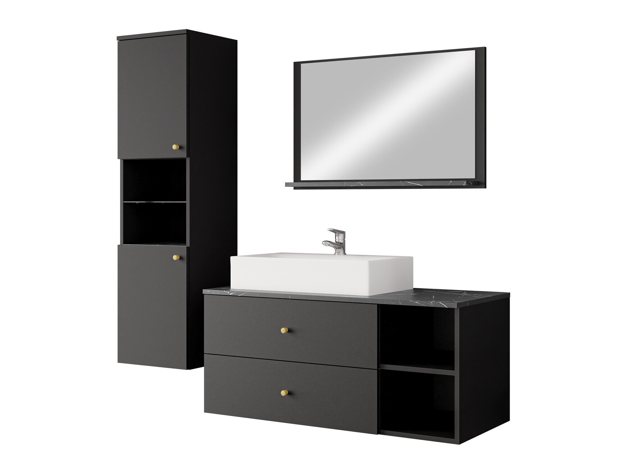 Ensemble de salle de bain Salus II (Noir + Marbre noir)