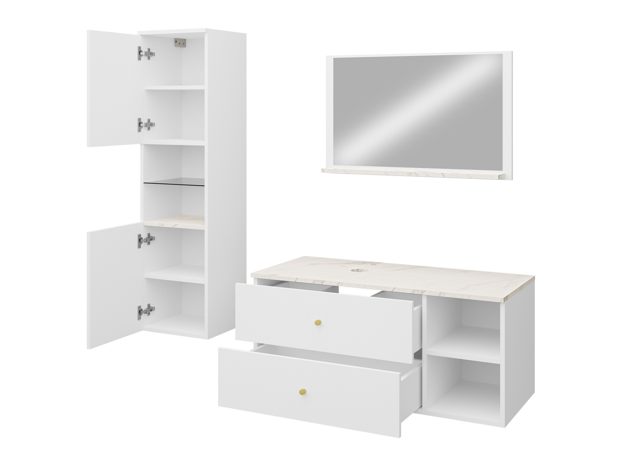 Ensemble de salle de bain Salus II (Noyer + Marbre blanc)