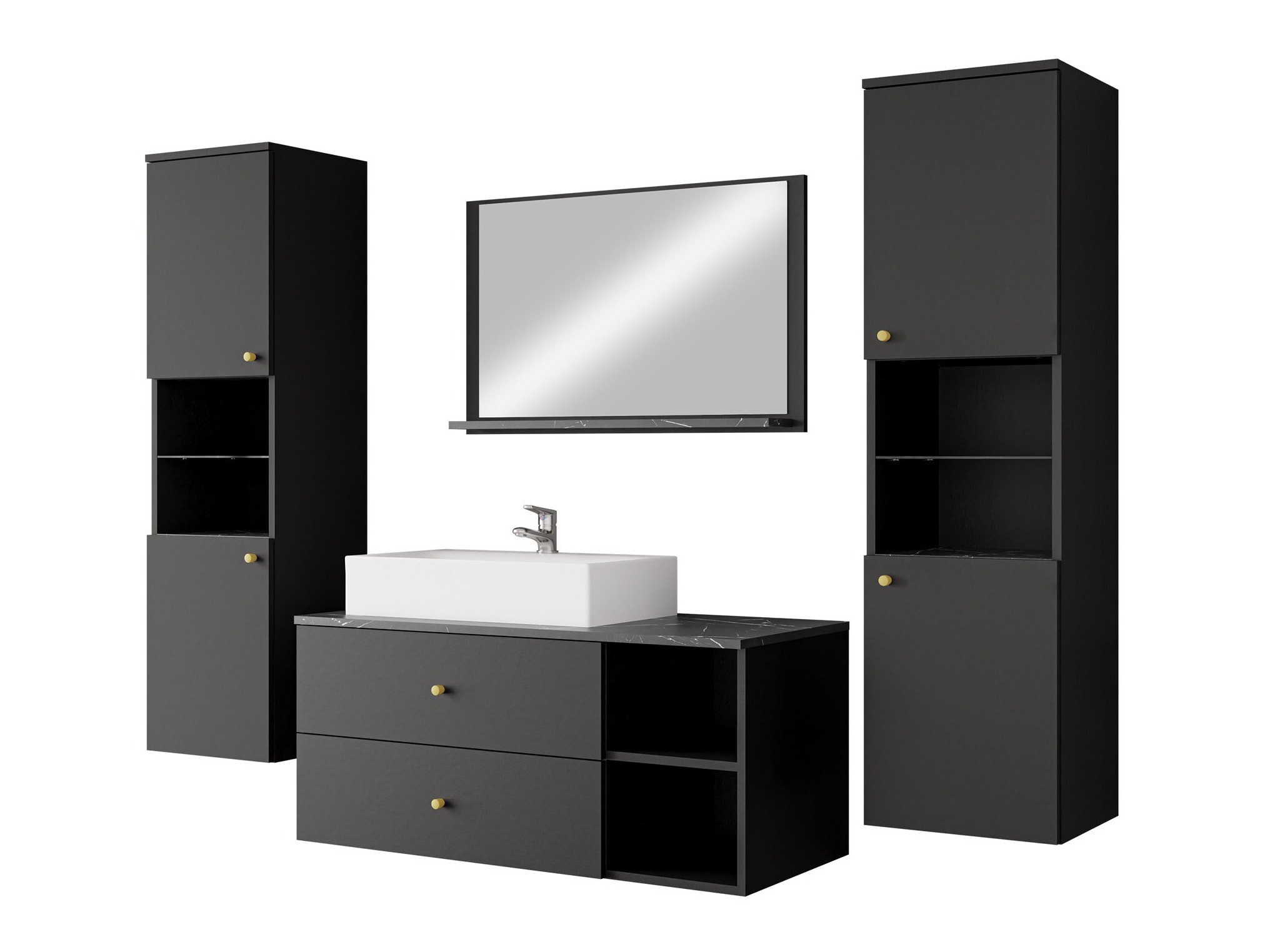Ensemble de salle de bain Salus III (Noir + Marbre noir)