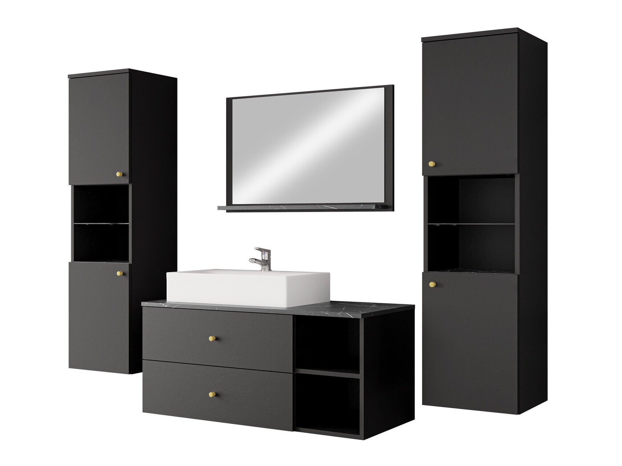 Ensemble de salle de bain Salus III (Noir + Marbre noir)