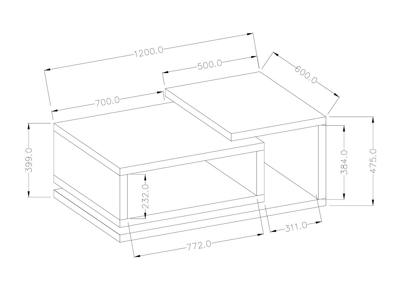 Table basse Lutiva 104 (Anthracite + Ribbec chêne)