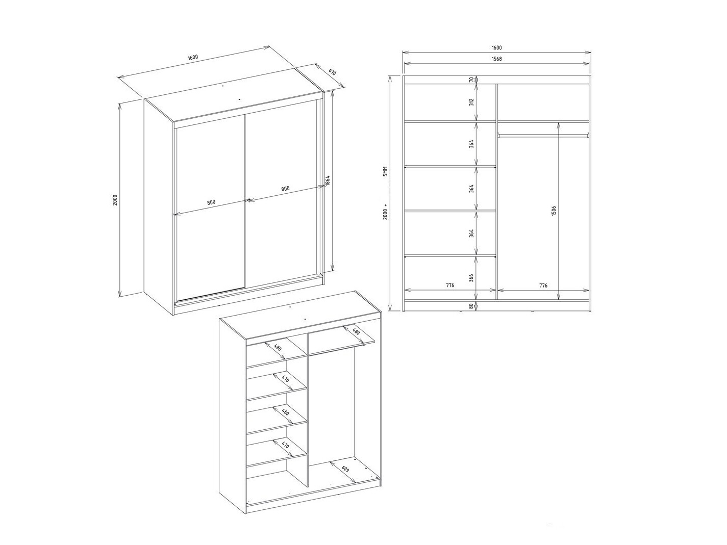 Armoire Mandeville 167 (Chêne Artisan + Blanc)