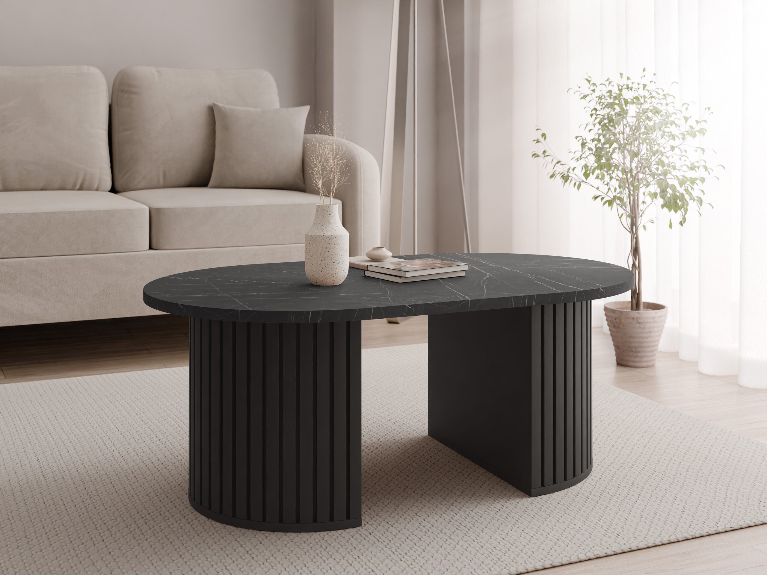 Table basse Comfivo Ulma (Marbre noir + Noir)