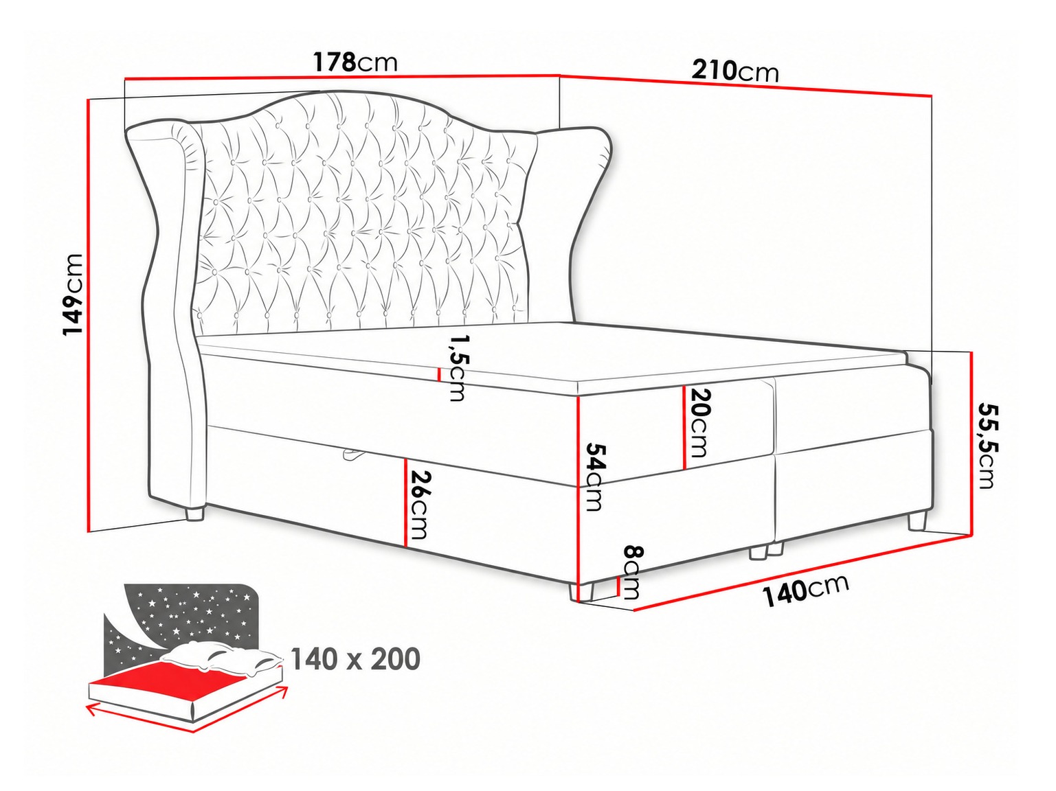 Lit boxspring Poeta (Kronos 19)