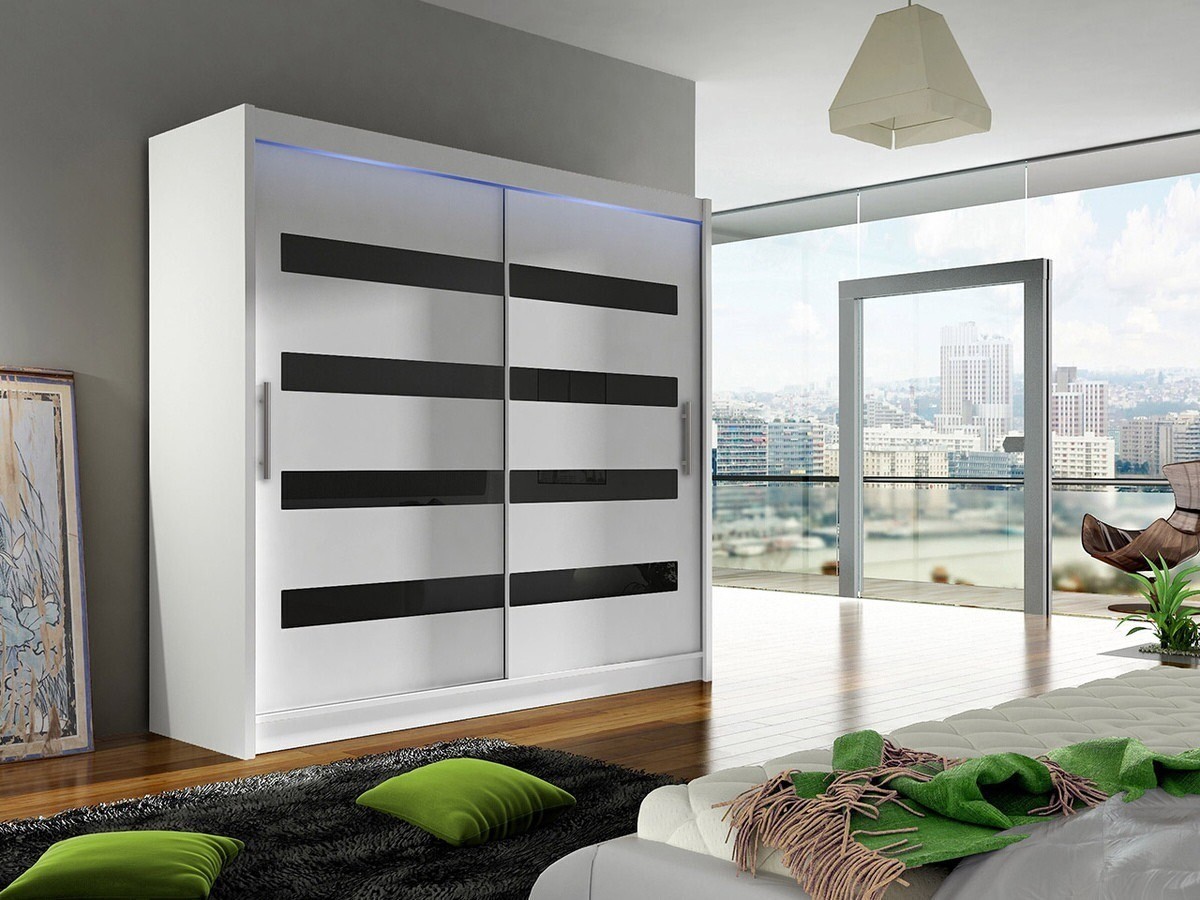 Armoire Closico Pallor XI (Blanc + Noir brillant)