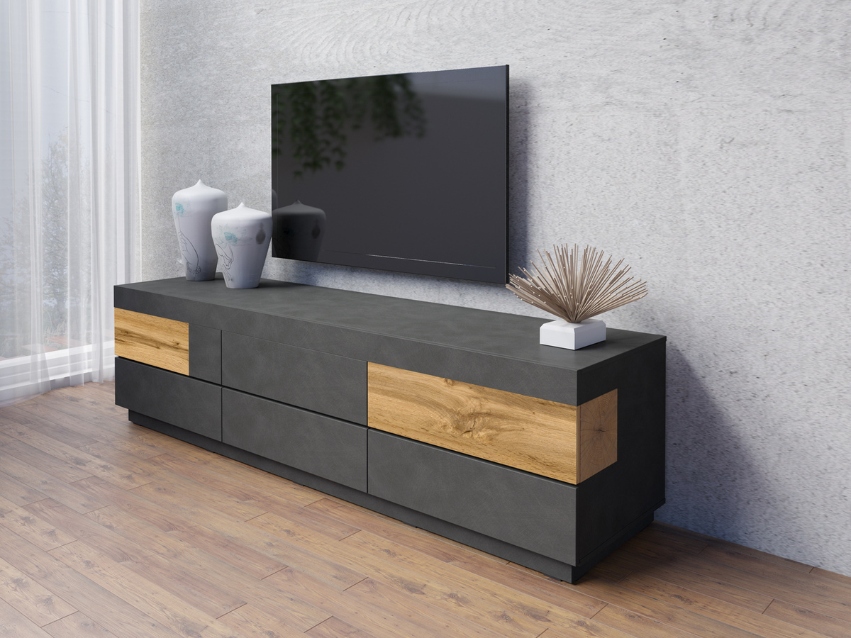 Meuble TV Livlore 102 (Matera gris + Chêne wotan)