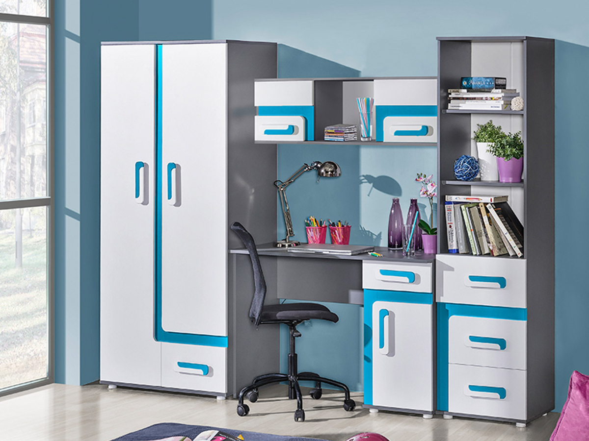 Chambre enfant complète Levtala 120 (Anthracite + Blanc + Turquoise)
