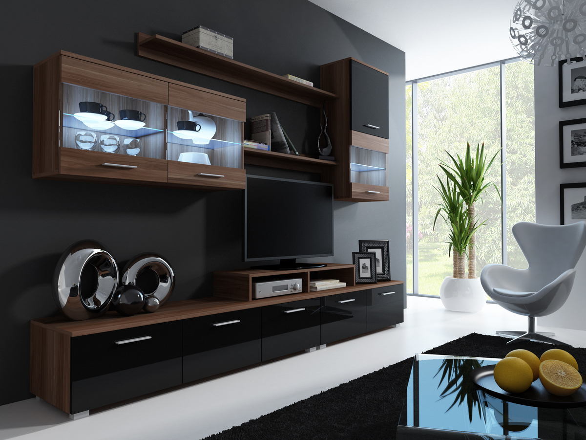 Ensemble de salon Charlotte 105 (Prune + Noir brillant + Prune)