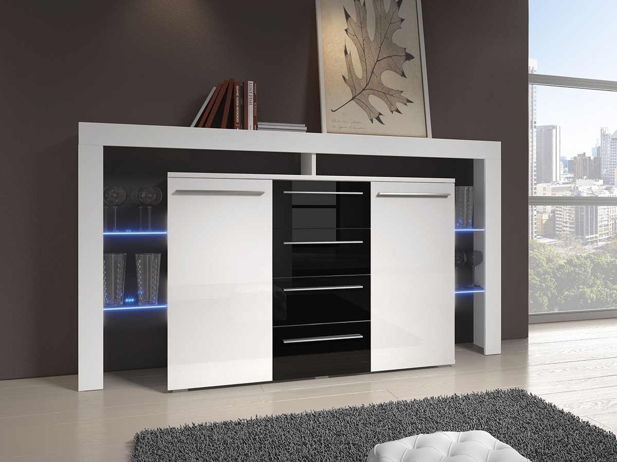 Commode Aestas (Blanc + Noir brillant)