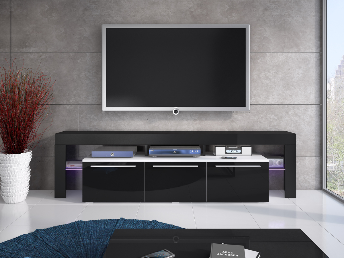 Meuble TV Arbor (Blanc + Noir brillant)