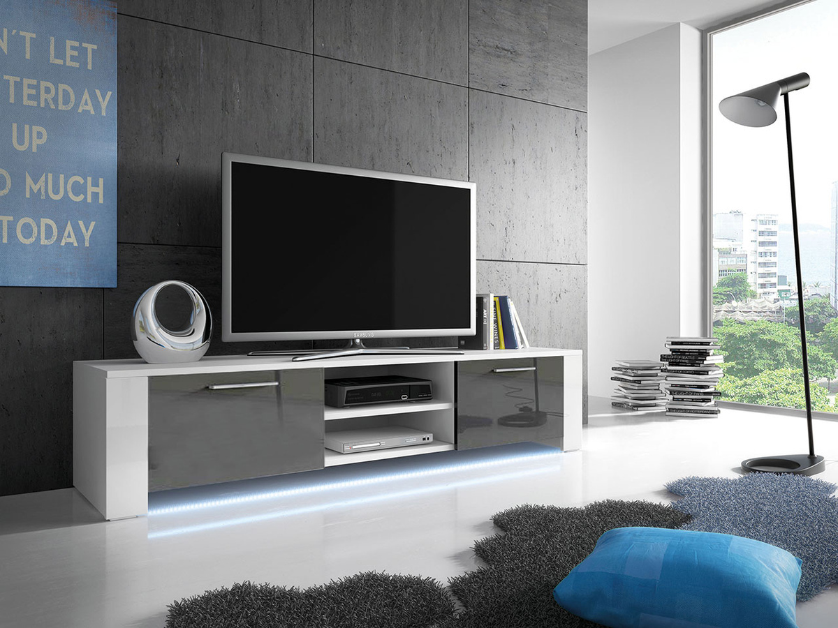 Meuble TV Uva II (Blanc + Gris brillant)