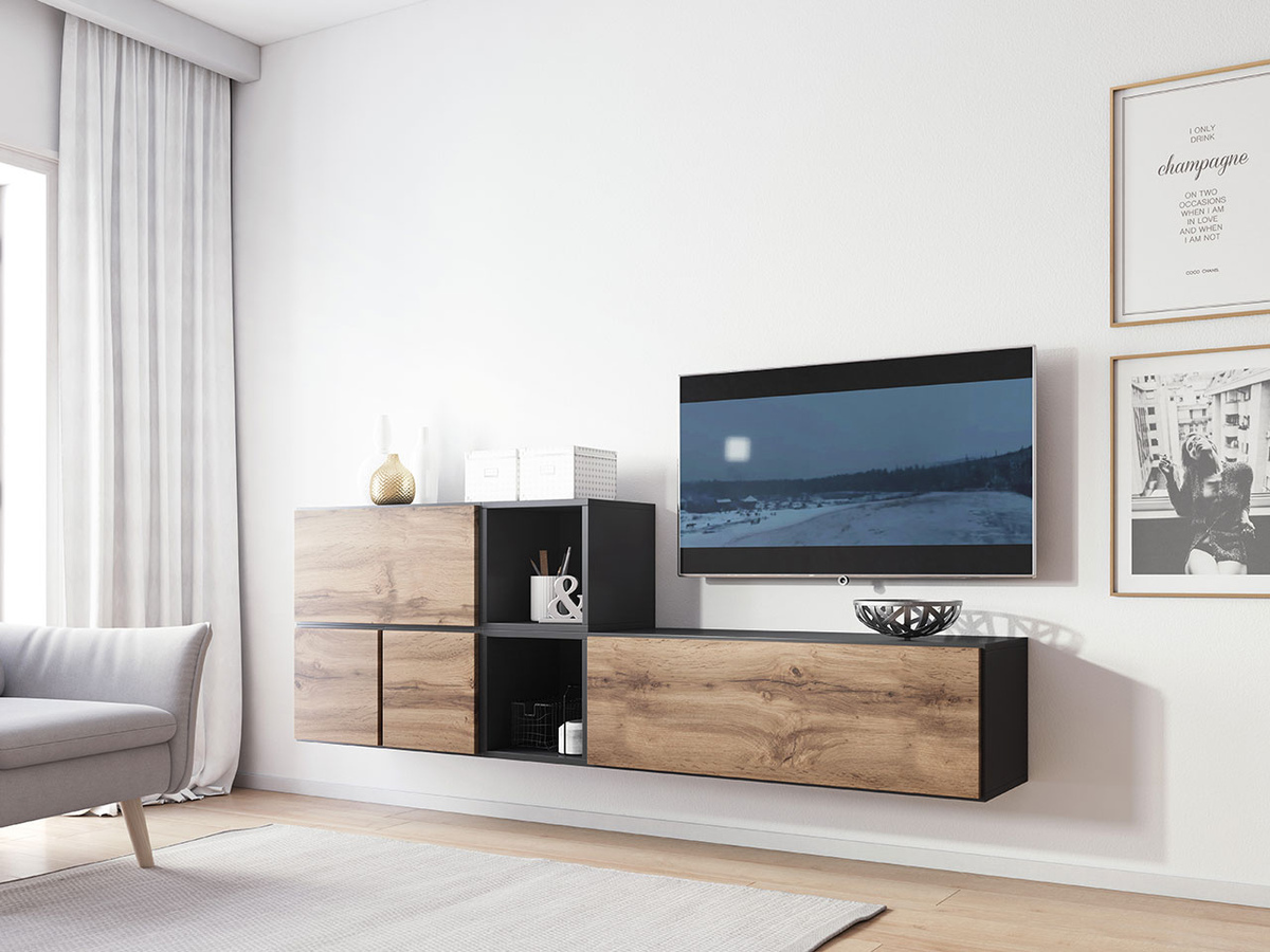 Meuble TV Corbele 114 (Anthracite + Chêne wotan)