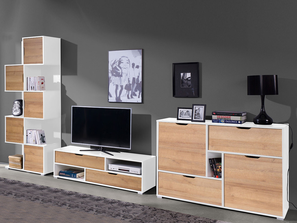 Ensemble de salon Providence H116 (Blanc + Chêne doré)