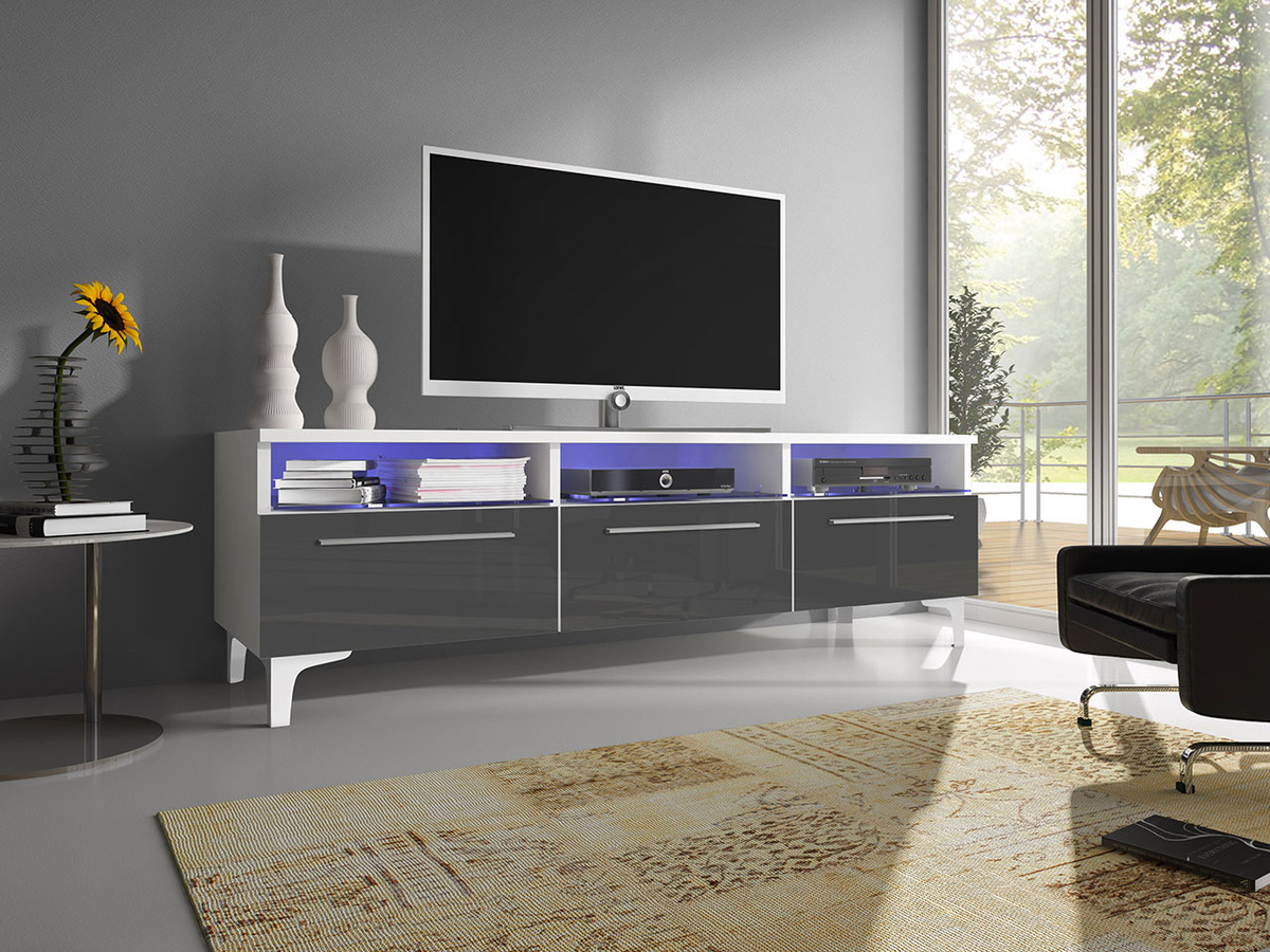 Meuble TV Nashville 117 (Blanc + Gris brillant)