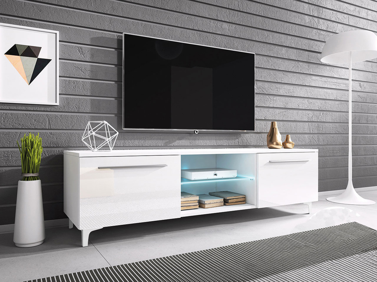 Meuble TV Uva V (Blanc + Blanc brillant)