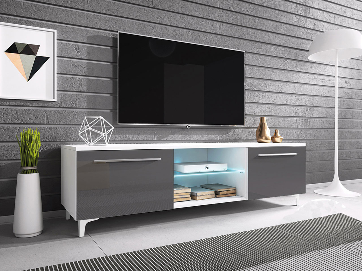 Meuble TV Uva V (Blanc + Gris brillant)