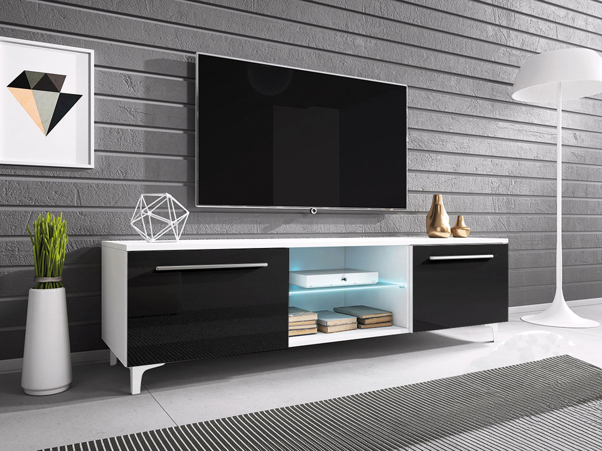 Meuble TV Uva V (Blanc + Noir brillant)